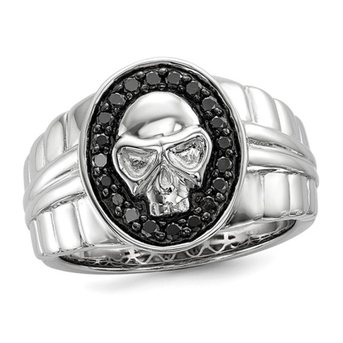 GEM AND HARMONY  Mens Diamond 2/5 Carat (Ctw) Polished Skull Ring In Sterling Silver In Black