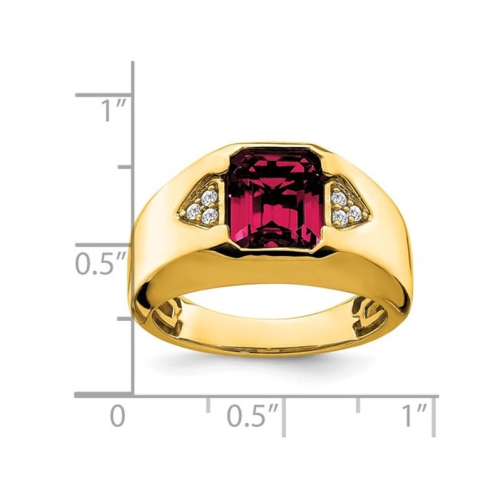 Mens 3.75 Carat Lab Created Emerald-Cut Ruby Ring in 14K Yellow Gold with Diamonds