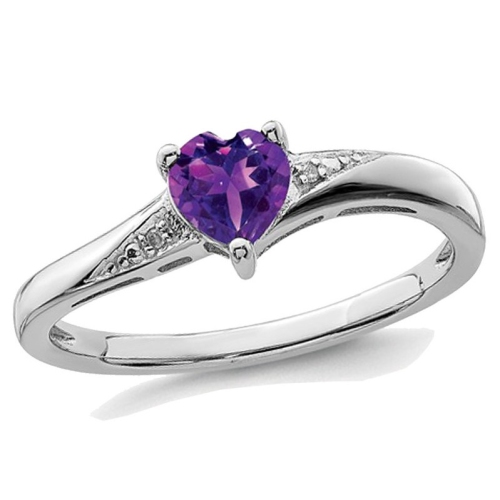 GEM AND HARMONY  2/5 Carat (Ctw) Amethyst Heart Promise Ring In Sterling In Silver