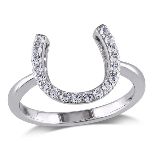 1/2 Carat White Topaz Horseshoe Ring In Sterling Silver