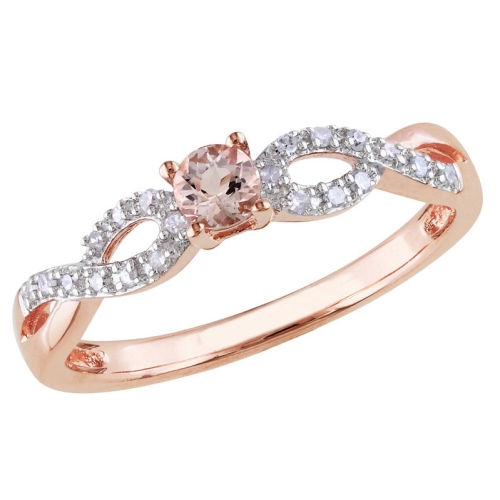 GEM AND HARMONY  1/5 Carat (Ctw) Morganite Ring With Diamonds In Rose Plated Sterling In Silver