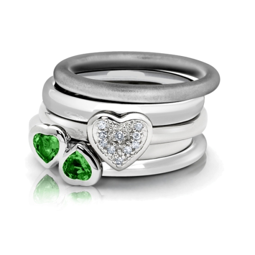 Lab-Created Emerald Double Heart Ring 2/5 Carat in Sterling Silver