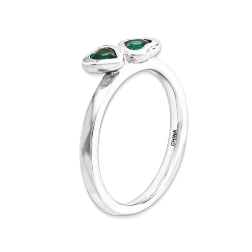 Lab-Created Emerald Double Heart Ring 2/5 Carat in Sterling Silver