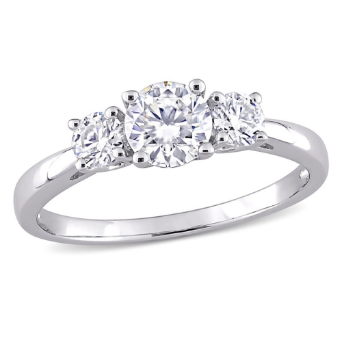 1.00 Carat Lab Created Three Stone Moissanite Engagement Ring in Sterling Silver