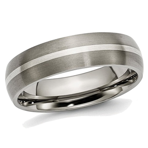 GEM AND HARMONY  Mens Chisel Titanium Sterling Inlay 6MM Brushed Wedding Band Ring In Silver