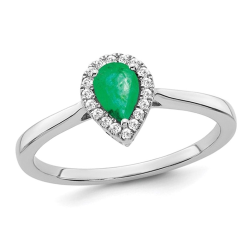 1/2 Carat Emerald Teardrop Ring in 14K White Gold with Diamonds