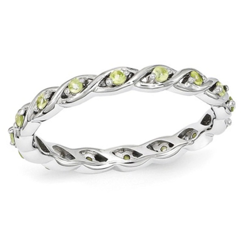 Natural Green Peridot 1/4 Carat Eternity Twist Band Ring in Sterling Silver