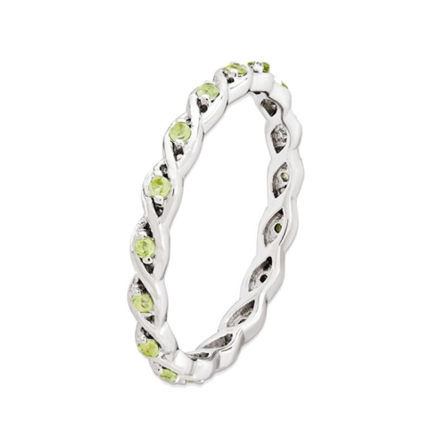 Natural Green Peridot 1/4 Carat Eternity Twist Band Ring in Sterling Silver