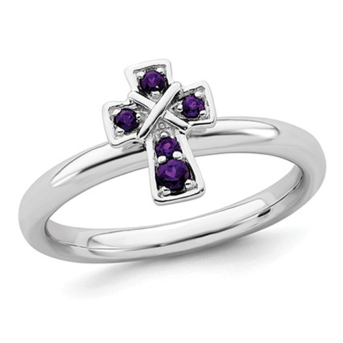 GEM AND HARMONY  1/10 Carat Amethyst Cross Ring In Sterling In Silver