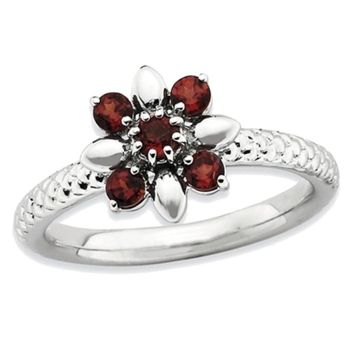 GEM AND HARMONY  Natural Garnet Flower Ring 2/3 Carat (Ctw) In Sterling In Silver