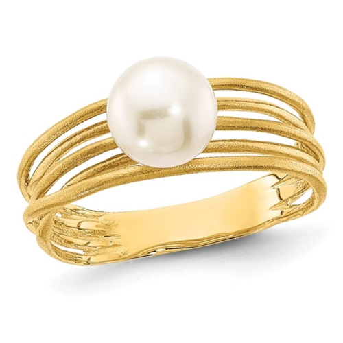 GEM AND HARMONY  14K Gold 7-8MM Freshwater Cultured White Pearl Ring In Yellow