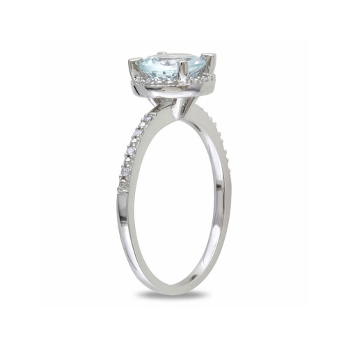 1.20 Carat Aquamarine Ring with Diamonds in Sterling Silver