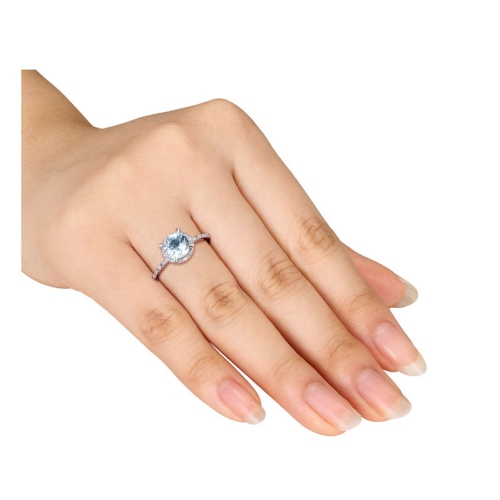 1.20 Carat Aquamarine Ring with Diamonds in Sterling Silver