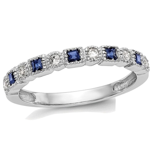 GEM AND HARMONY  1/5 Carat (Ctw) Sapphire Wedding Band Ring In 14K White Gold With Diamonds (Size 7) In Blue