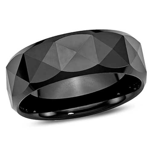 GEM AND HARMONY  Mens Chisel 8MM Faceted Ceramic Wedding Band Ring In Black