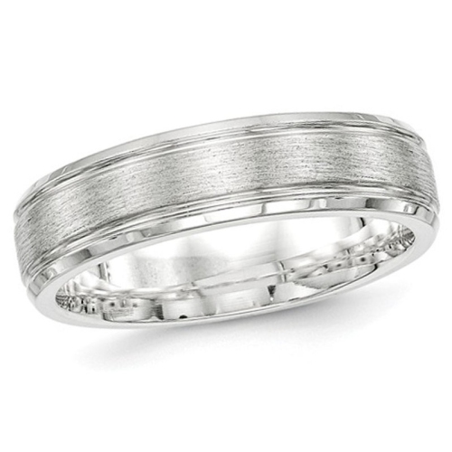 GEM AND HARMONY  Mens Brushed Sterling Rhodium Plated 6MM Band Ring In Silver