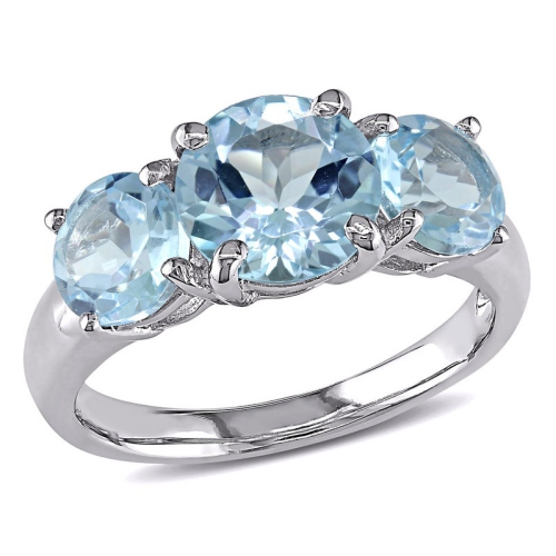 GEM AND HARMONY  4.35 Carat (Ctw) Topaz Three Stone Ring In Sterling Silver In Blue