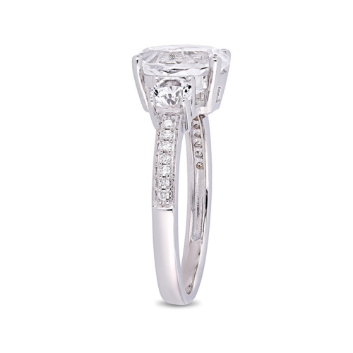 3.50 Carat Lab Created White Sapphire Ring in 10K White Gold with Diamonds