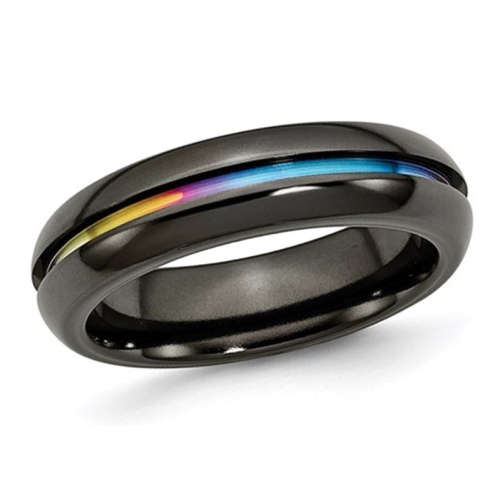 GEM AND HARMONY  6MM Plated Titanium Multi Colored Anodized Band Ring In Black