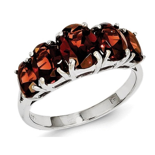GEM AND HARMONY  Sterling Five Stone Natural Garnet Ring 4.0 Carat (Ctw) In Silver