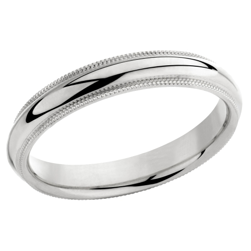 Ladies or Mens 14K White Gold 4mm Milgrain Wedding Band Ring