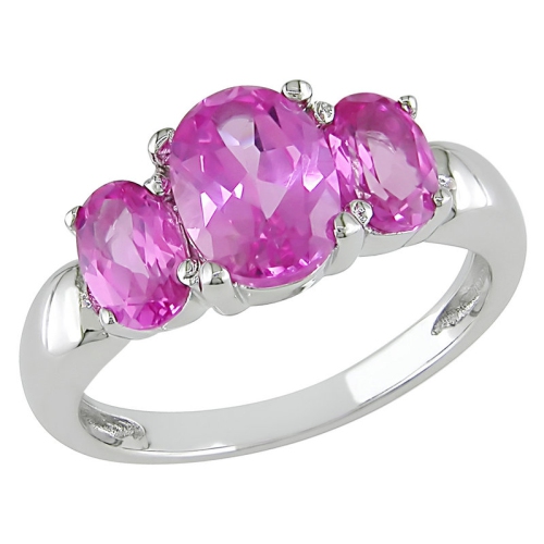GEM AND HARMONY  5.00 Carat (Ctw) Lab-Created Sapphire Three-Stone Ring In Sterling Silver In Pink