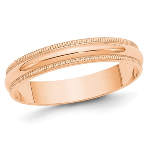 GEM AND HARMONY  Ladies 10K Rose Gold 4MM Milgrain Wedding Band Ring In Pink