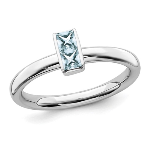 GEM AND HARMONY  1/2 Carat (Ctw) Princess-Cut Aquamarine Ring In Sterling In Silver