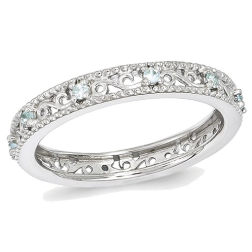 GEM AND HARMONY  1/8 Carat (Ctw) Aquamarine Band Ring In Sterling In Silver