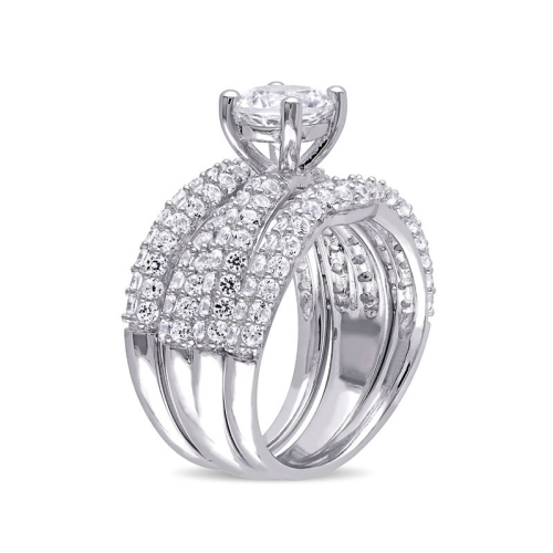 4 1/5 Carat Lab-Created White Sapphire Bridal Engagement Ring & Wedding Band Set In Sterling Silver