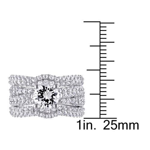 4 1/5 Carat Lab-Created White Sapphire Bridal Engagement Ring & Wedding Band Set In Sterling Silver