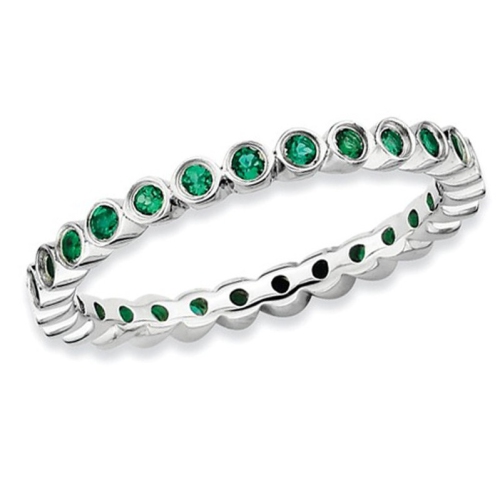 GEM AND HARMONY  Created Emerald Eternity Ring 2/5 Carat (Ctw) In Sterling Silver In Green