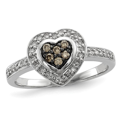 GEM AND HARMONY  1/5 Carat (Ctw) Champagne Diamond Heart Promise Ring In Sterling In Silver