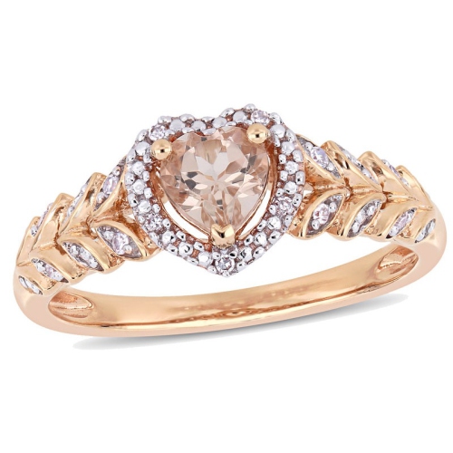 GEM AND HARMONY  1/2 Carat (Ctw) Morganite Heart Promise Ring In 10K Rose Gold With Diamonds In Pink