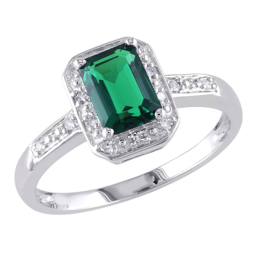 GEM AND HARMONY  1.00 Carat (Ctw) Lab-Created Emerald Ring With Diamonds In Sterling In Silver