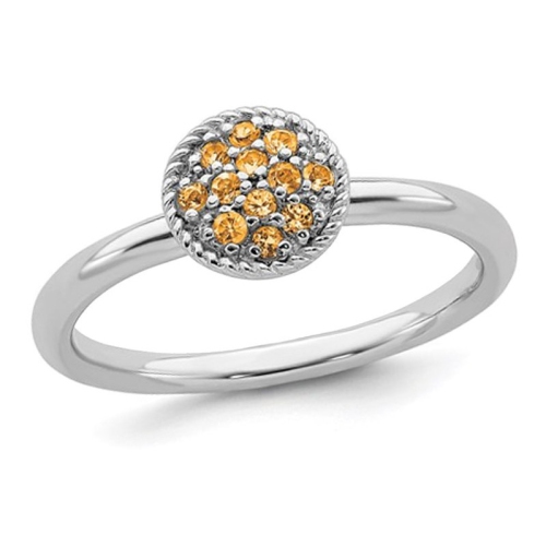 GEM AND HARMONY  1/5 Carat (Ctw) Natural Citrine Cluster Ring In Sterling In Silver