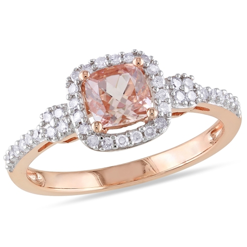 GEM AND HARMONY  4/5 Carat (Ctw) Diamond And Morganite Ring In 10K Rose Gold In Pink