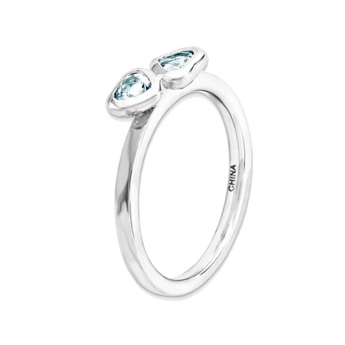 Bague en argent sterling avec aigue-marine et double coeur, 2/5 ct