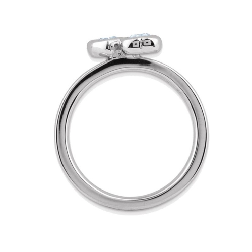 Bague en argent sterling avec aigue-marine et double coeur, 2/5 ct