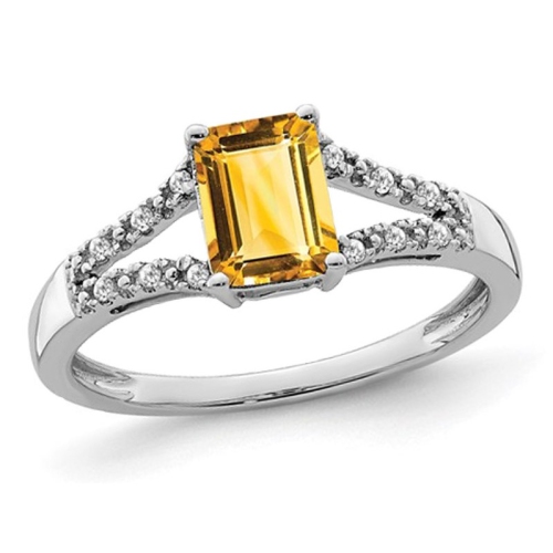 GEM AND HARMONY  7/8 Carat (Ctw) Citrine Ring In 14K Gold With Diamonds In White