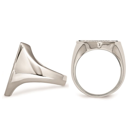 Mens Cross Antiqued Shield Stainless Steel Ring with Black Diamond