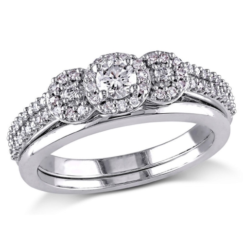 GEM AND HARMONY  Diamond Engagement Ring And Wedding Band Set 1/2 Carat (Ctw Color H-I Clarity I2-I3) In 10K Gold In White