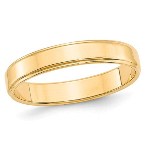 GEM AND HARMONY  14K Gold 4MM Flat Wedding Band Ring With Step Edge In Yellow