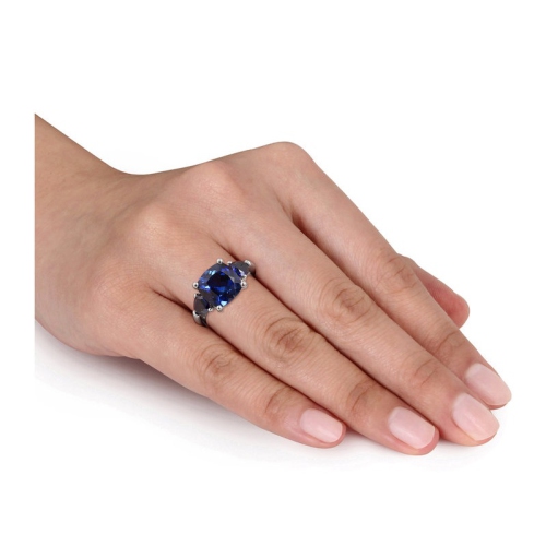7.10 Carat Lab-Created Blue Sapphire Three Stone Ring in Sterling Silver