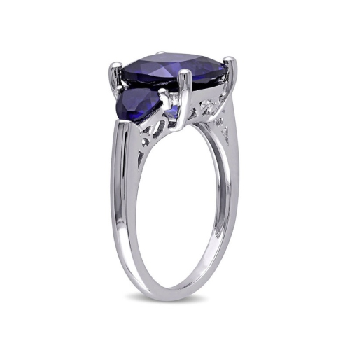 7.10 Carat Lab-Created Blue Sapphire Three Stone Ring in Sterling Silver