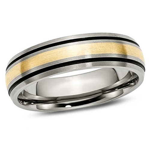 GEM AND HARMONY  Mens 6MM Antiqued Titanium Wedding Band Ring With 14K Inlay In Gold