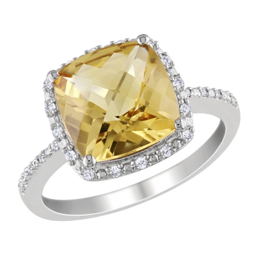 GEM AND HARMONY  Citrine And Diamond 4.10 Carat (Ctw) Halo Ring In Sterling In Silver