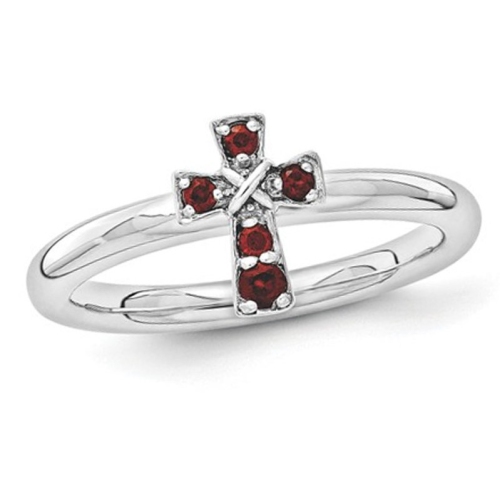 GEM AND HARMONY  1/7 Carat (Ctw) Garnet Cross Ring In Sterling Silver In Red