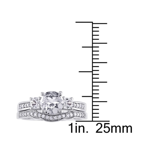 Bague de fiançailles en or blanc 10K K, saphir blanc synthétique 1 1/3 carat et ensemble mariage diamant