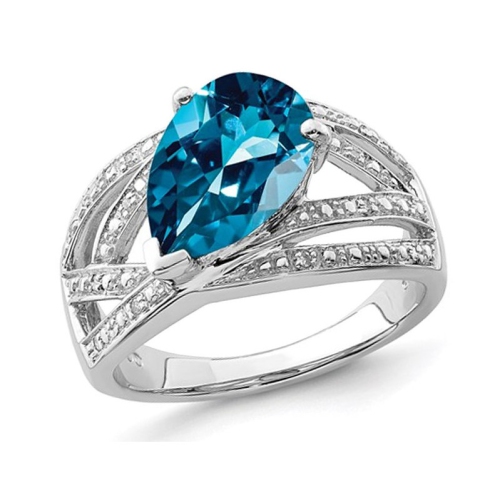 GEM AND HARMONY  3.00 Carat (Ctw) London Topaz Ring In Sterling Silver In Blue